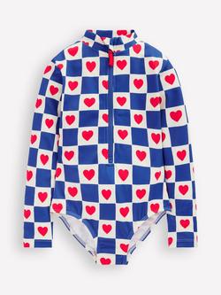 Mini Boden Kids' Long Sleeve Heart Print Zipped Swimsuit, Multi, Multi