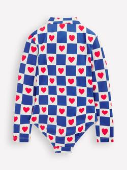Mini Boden Kids' Long Sleeve Heart Print Zipped Swimsuit, Multi - view 2, Multi