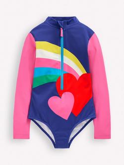 Mini Boden Kids' Long Sleeve Printed Swimsuit, Rainbow Heart, Rainbow Heart
