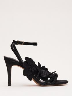 Phase Eight Suede Floral Heel Sandals, Black, Black