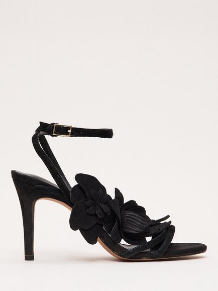 Phase Eight Suede Floral Heel Sandals, Black, Black