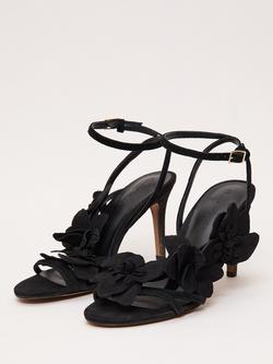 Phase Eight Suede Floral Heel Sandals, Black - view 2, Black