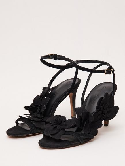 Phase Eight Suede Floral Heel Sandals, Black - view 2, Black