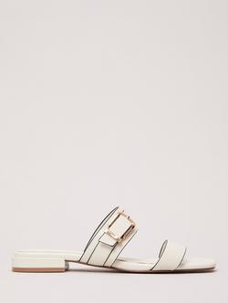 Phase Eight Leather Buckle Flat Sandals, Cream, Cream