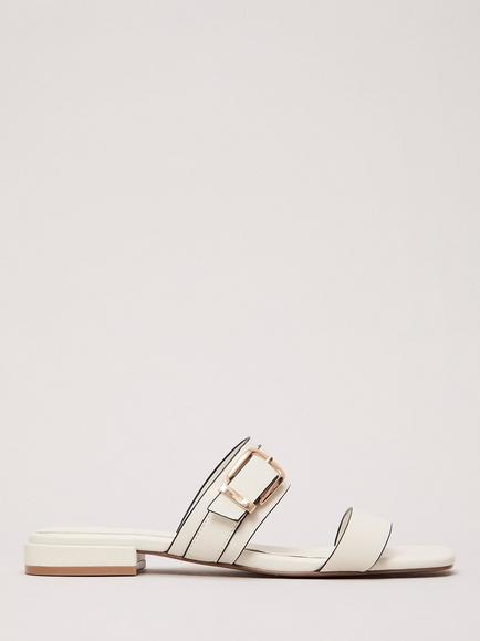 Phase Eight Leather Buckle Flat Sandals, Cream, Cream