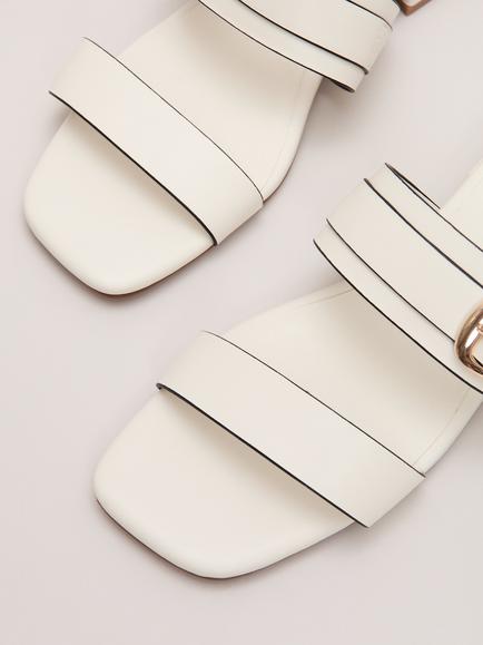 Phase Eight Leather Buckle Flat Sandals, Cream - view 2, Cream