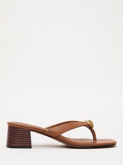Phase Eight Metal Trim Leather Block Heel Sandals, Tan, Tan