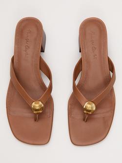 Phase Eight Metal Trim Leather Block Heel Sandals, Tan - view 2, Tan