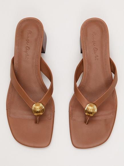 Phase Eight Metal Trim Leather Block Heel Sandals, Tan - view 2, Tan