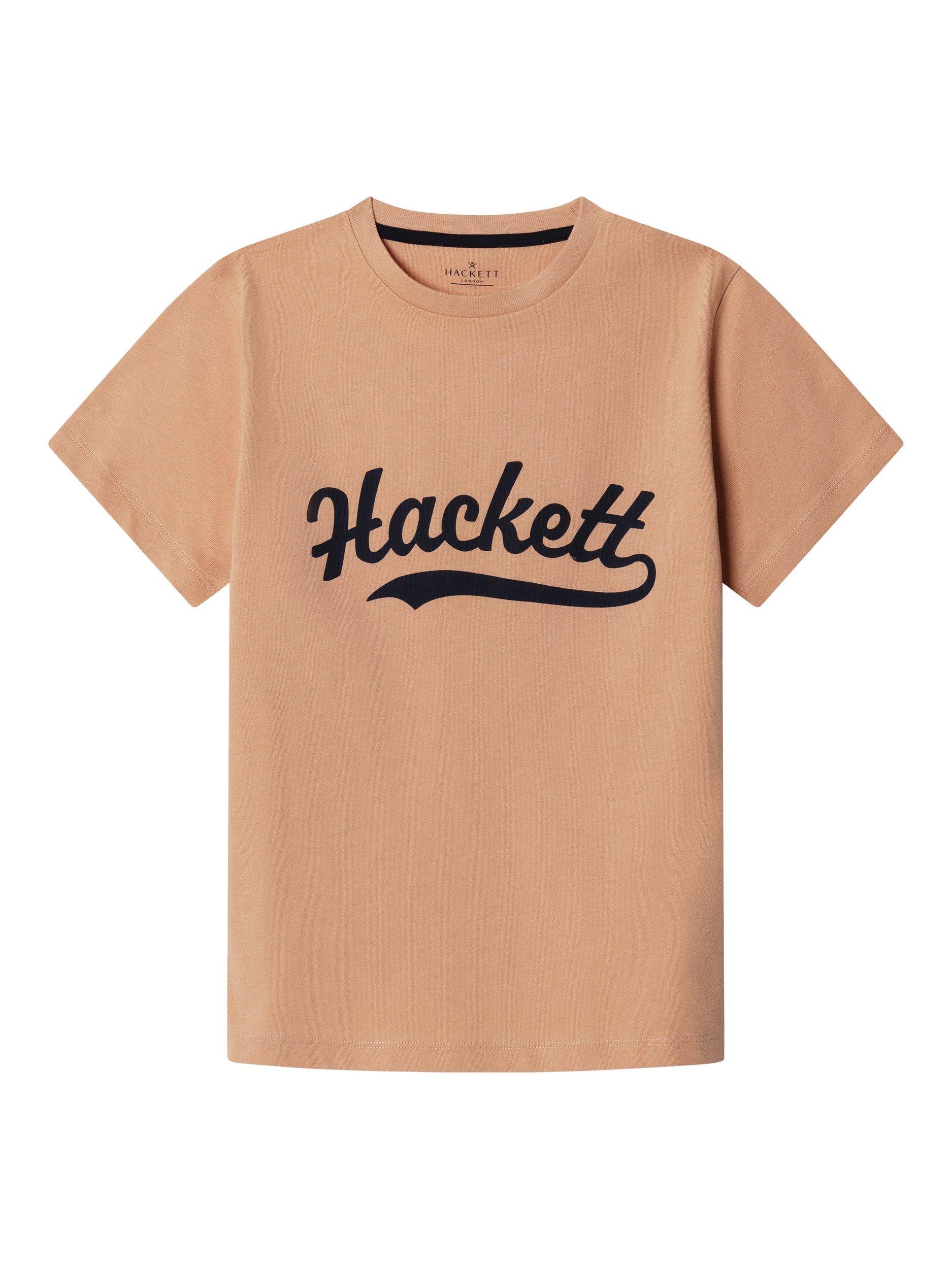 Product image 1 of 4, which shows Hackett London Kids' Cotton Logo T-Shirt, Peach Orange/Black, 2 years