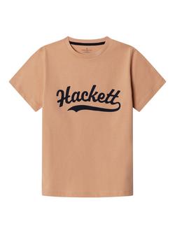 Hackett London Kids' Cotton Logo T-Shirt, Peach Orange/Black