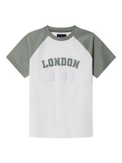 Hackett London Kids' Cotton Colour Block T-Shirt, Sage/White, Sage/White