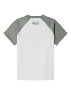 Hackett London Kids' Cotton Colour Block T-Shirt, Sage/White - view 2, Sage/White