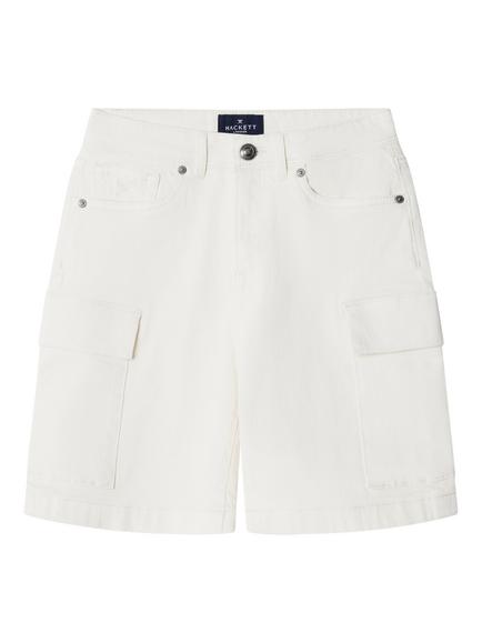 Hackett London Kids' Cotton Blend Five Pocket Shorts, White, White
