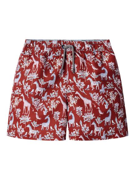 Hackett London Kids' Drawstring Swim Shorts, Spicy Red/Multi, Spicy Red/Multi