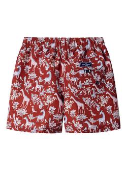Hackett London Kids' Drawstring Swim Shorts, Spicy Red/Multi - view 2, Spicy Red/Multi