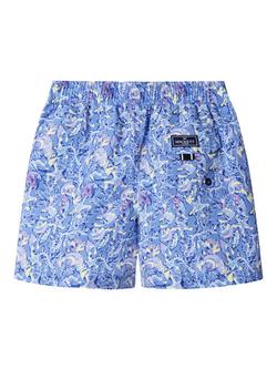 Hackett London Kids' Printed Drawstring Swim Shorts, Bright Blue - view 2, Bright Blue