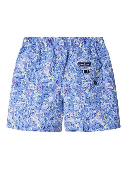 Hackett London Kids' Printed Drawstring Swim Shorts, Bright Blue - view 2, Bright Blue
