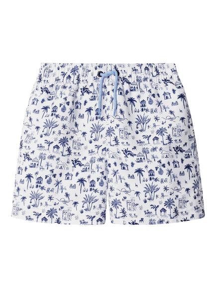 Hackett London Kids' Island Print Swim Shorts, White, White