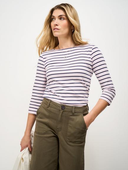 Crew Clothing Essential Breton Stripe Top, White/Dark Blue
