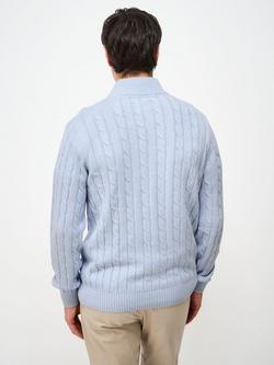 Crew Clothing Cotton Half-Zip Cable Knit Jumper, Light Blue - view 2, Light Blue