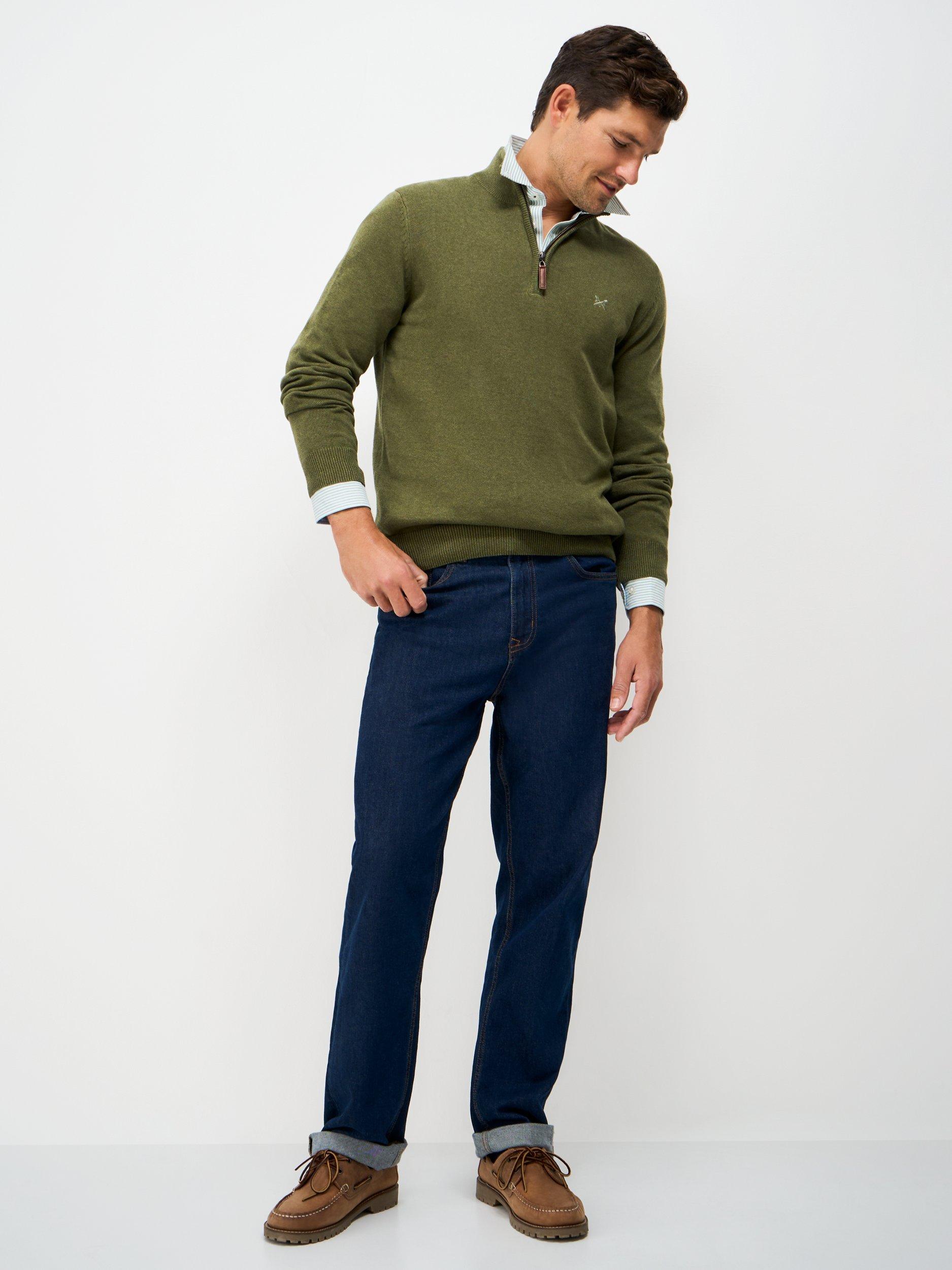 Product image 3 of 5, which shows Crew Clothing Cotton Half Zip Jumper, Olive Green, L