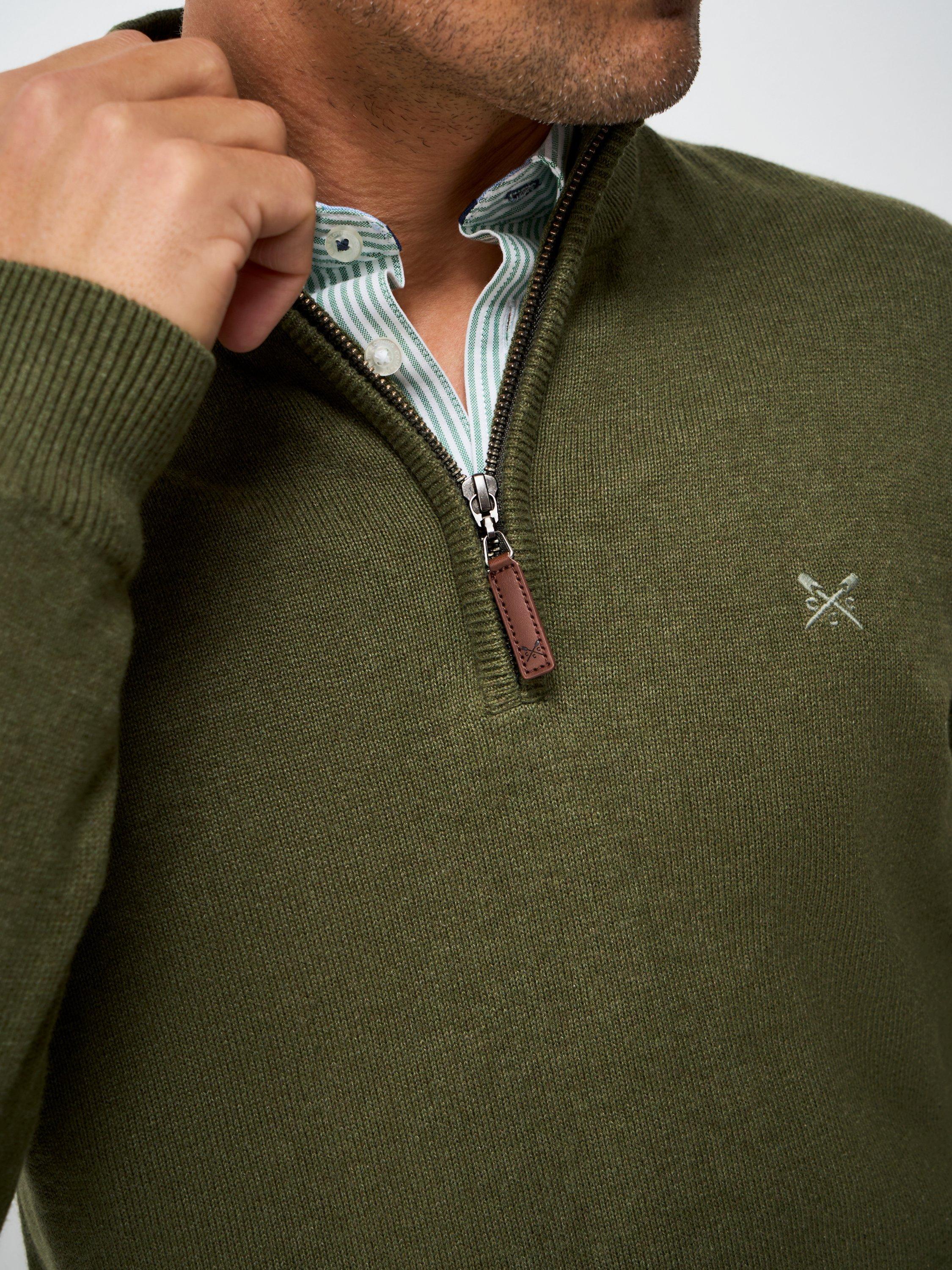 Product image 4 of 5, which shows Crew Clothing Cotton Half Zip Jumper, Olive Green, L