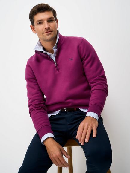 Crew Clothing Half-Zip Sweatshirt, Plum - view 2, Plum