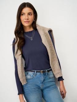 Crew Clothing Frill Trim Long Sleeve Top, Dark Blue, Dark Blue