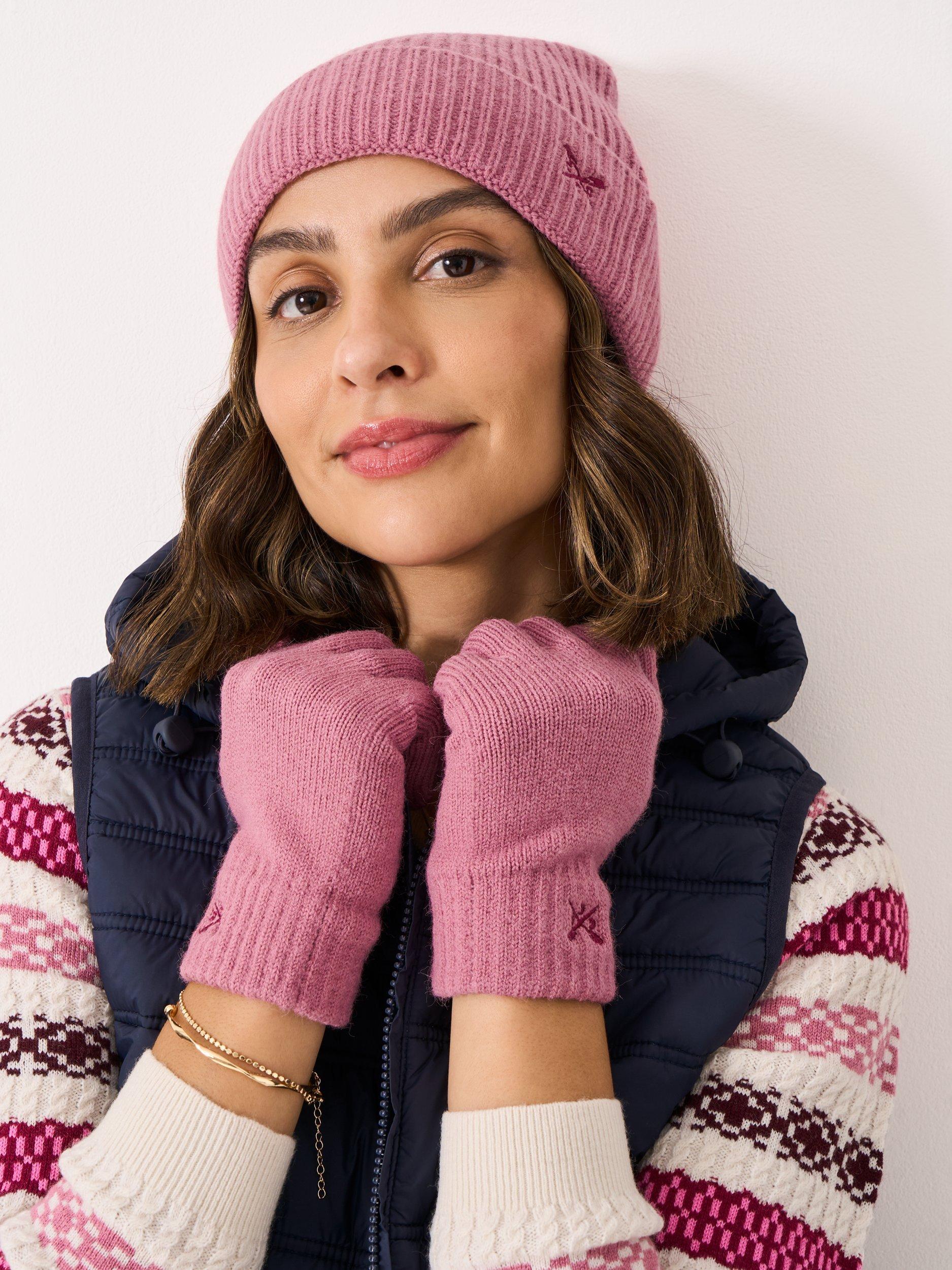 Product image 1 of 2, which shows Crew Clothing Over Ribbed Gloves, Rose Pink, One Size