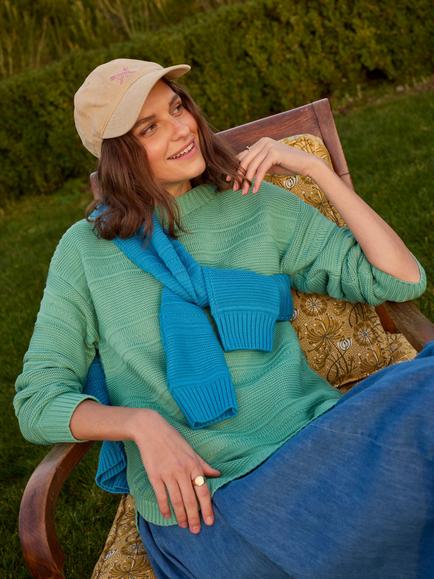 Crew Clothing Tali Stripe Stitch Jumper, Green