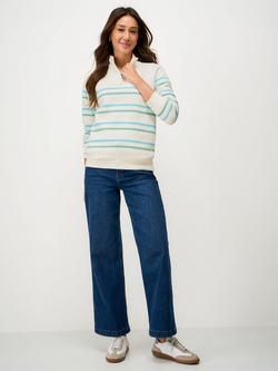 Crew Clothing Stripe Half Zip Sweatshirt, White/Multi, White/Multi