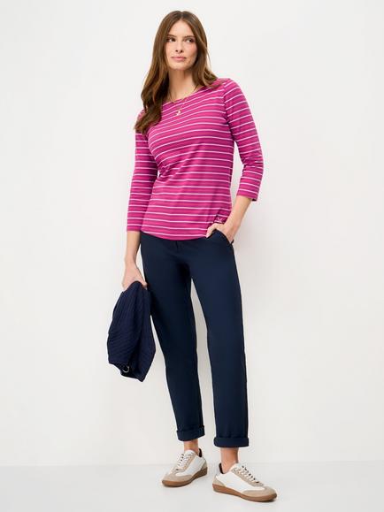 Crew Clothing Essential Breton Stripe Top, Pink/White, Pink/White