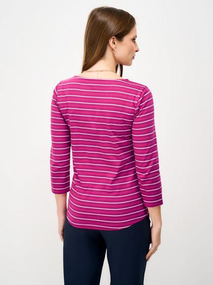 Crew Clothing Essential Breton Stripe Top, Pink/White - view 2, Pink/White