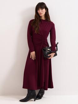 Phase Eight Eugenia Ponte Button Shoulder Jersey Dress, Burgundy, Burgundy