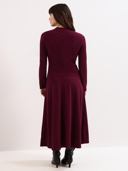 Phase Eight Eugenia Ponte Button Shoulder Jersey Dress, Burgundy - view 2, Burgundy
