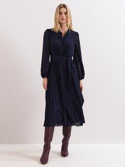 Phase Eight Marina Laser Cut Midi Dress, Navy, Navy