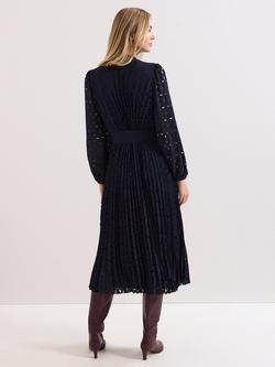 Phase Eight Marina Laser Cut Midi Dress, Navy - view 2, Navy