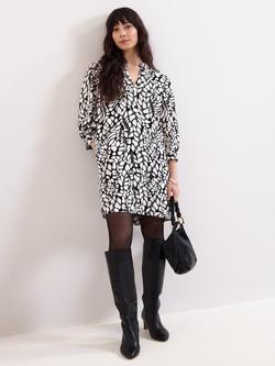 Phase Eight Milicia Leaf Print Tunic Dress, Black/Ivory, Black/Ivory
