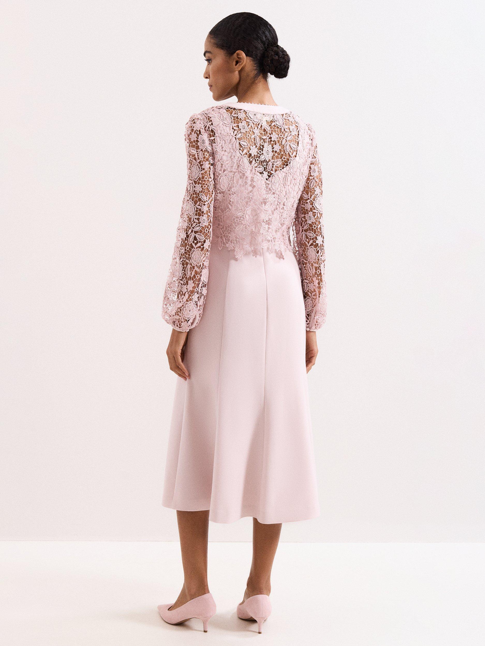 Phase Eight Petite Ayumi Lace Top Midi Dress, Pink