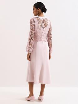 Phase Eight Petite Ayumi Lace Top Midi Dress, Pink - view 2, Pink