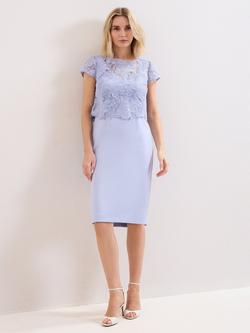 Phase Eight Petite Daisy Lace Bodice Dress, Pale Blue, Pale Blue