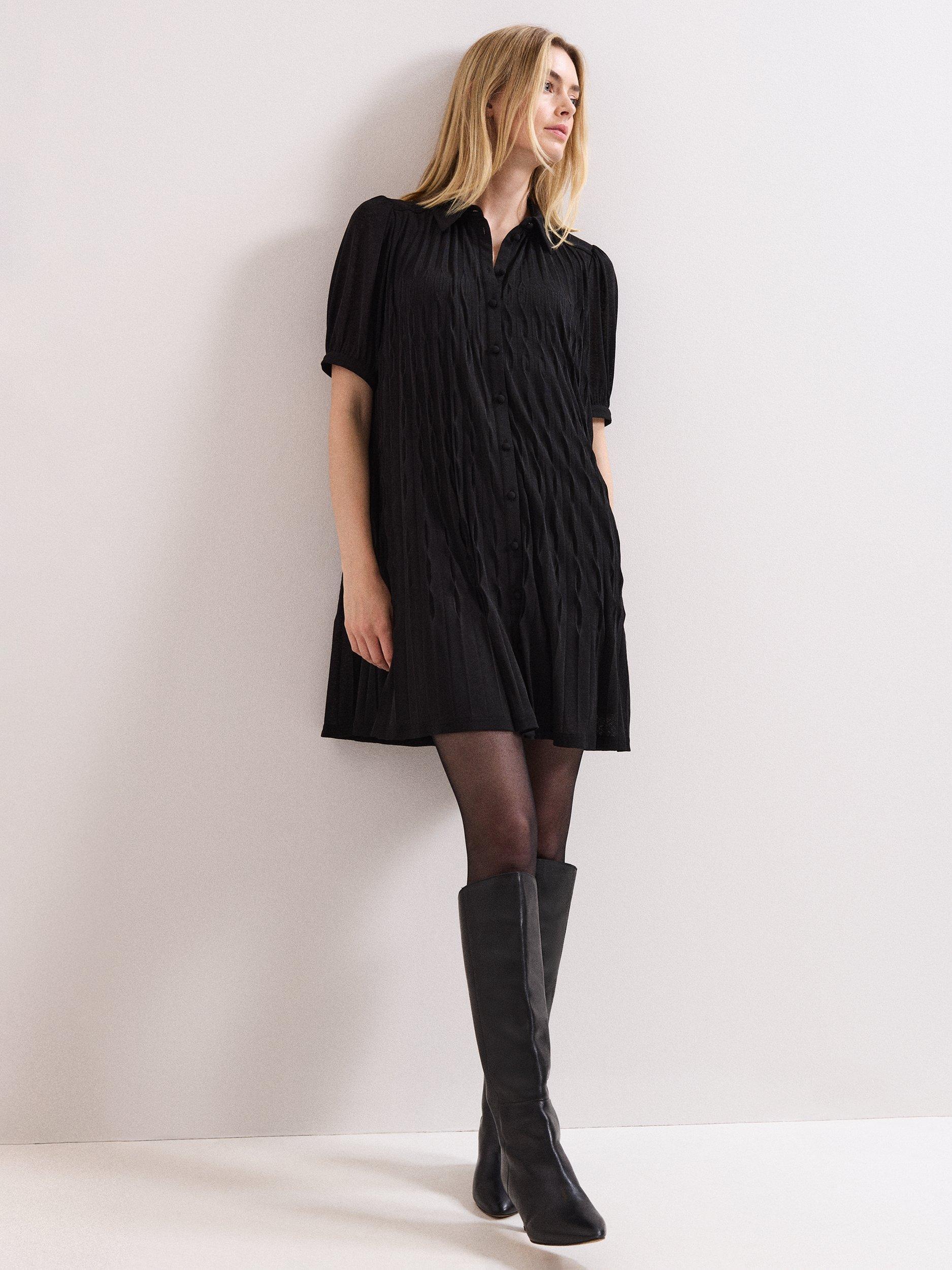 Product image 1 of 8, which shows Phase Eight Pleated Swing Mini Dress, Black, 10