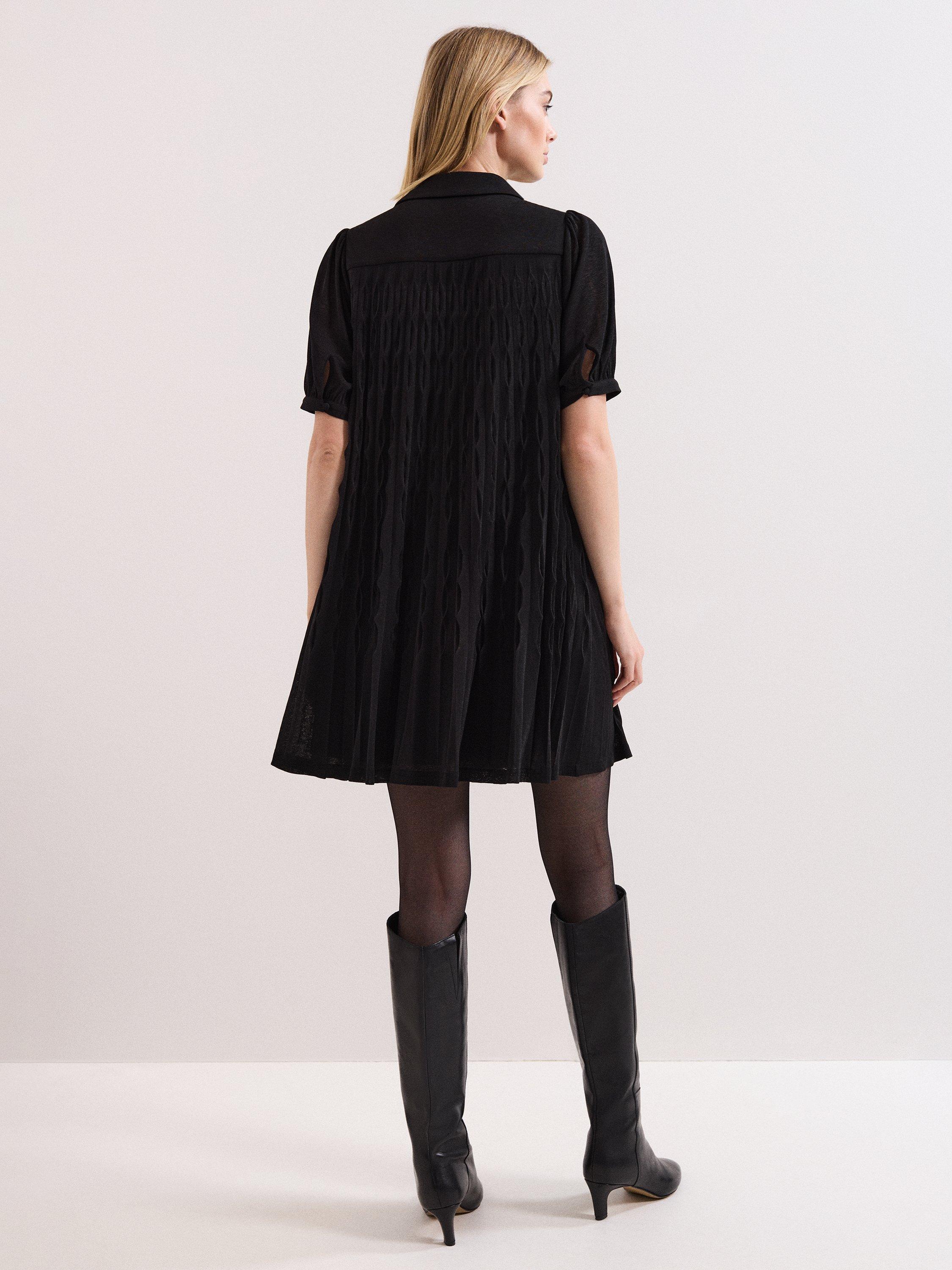 Product image 2 of 8, which shows Phase Eight Pleated Swing Mini Dress, Black, 10
