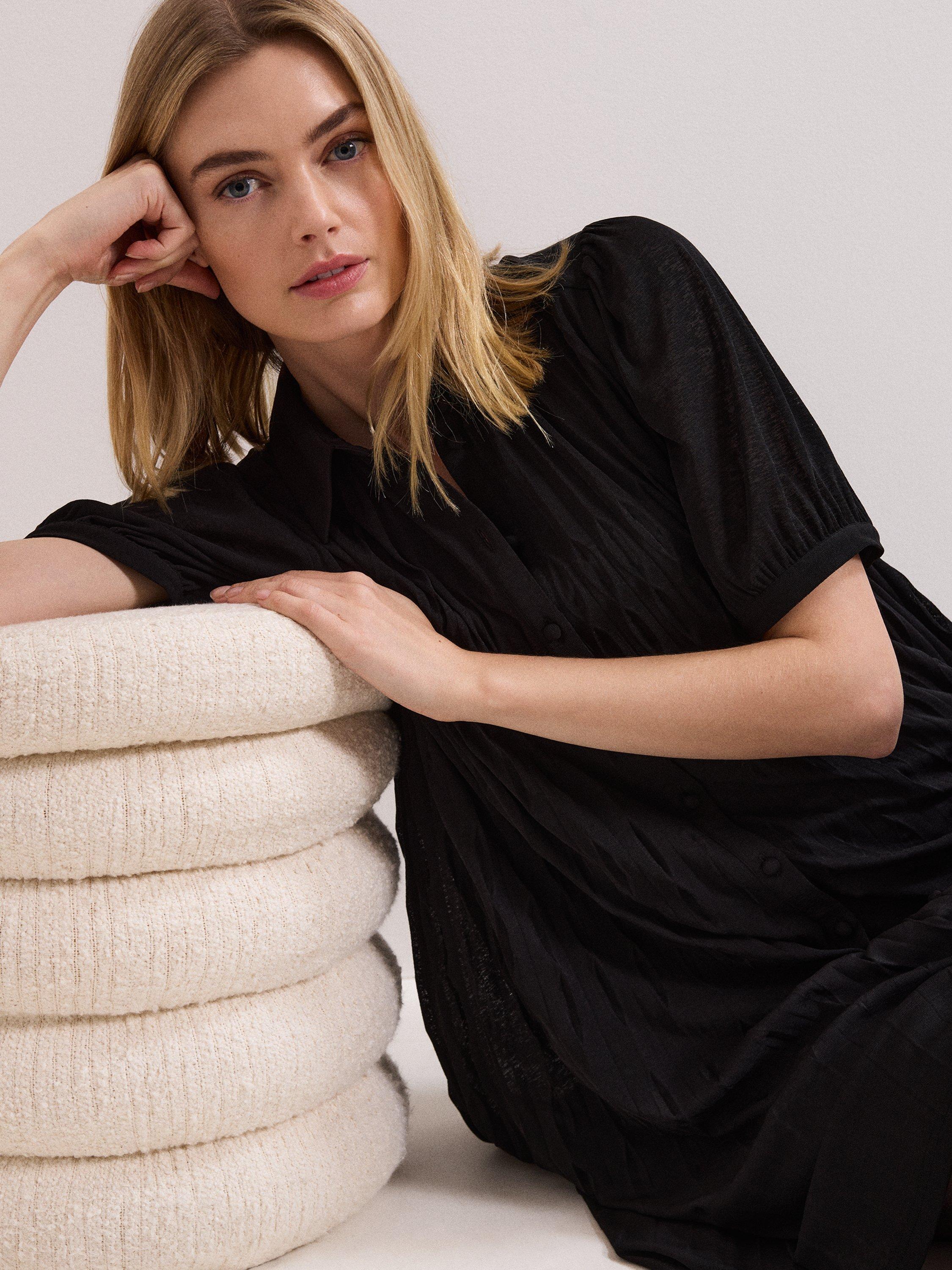 Product image 7 of 8, which shows Phase Eight Pleated Swing Mini Dress, Black, 10