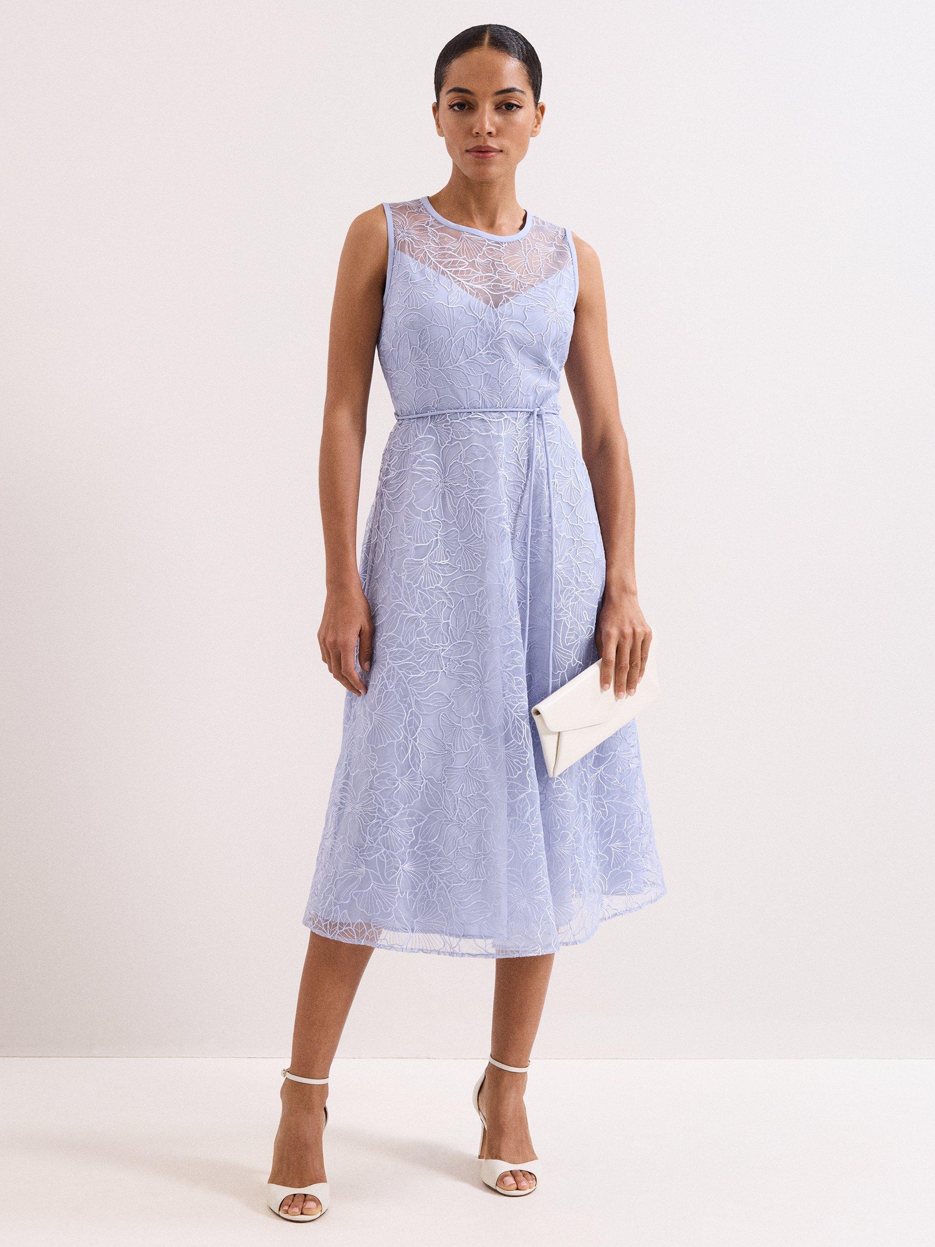 Phase Eight Sakura Embroidered Midi Dress, Pale Blue