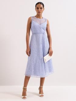 Phase Eight Sakura Embroidered Midi Dress, Pale Blue, Pale Blue