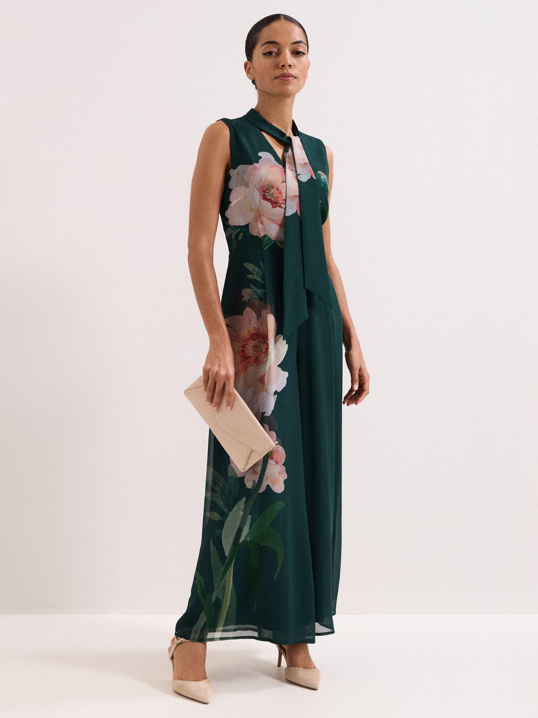 Product image 1 of 8, which shows Phase Eight Rose Floral Jumpsuit, Teal, 10