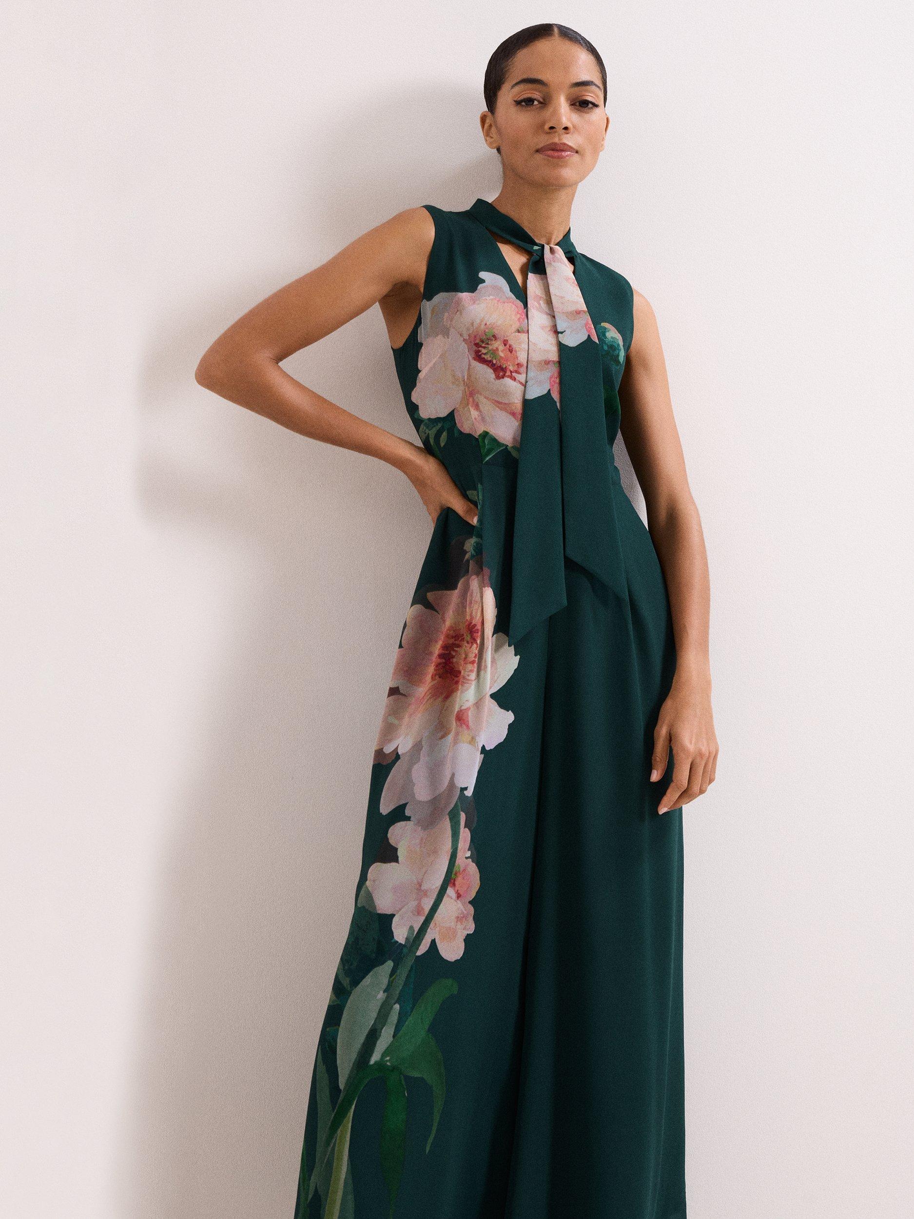 Product image 3 of 8, which shows Phase Eight Rose Floral Jumpsuit, Teal, 10