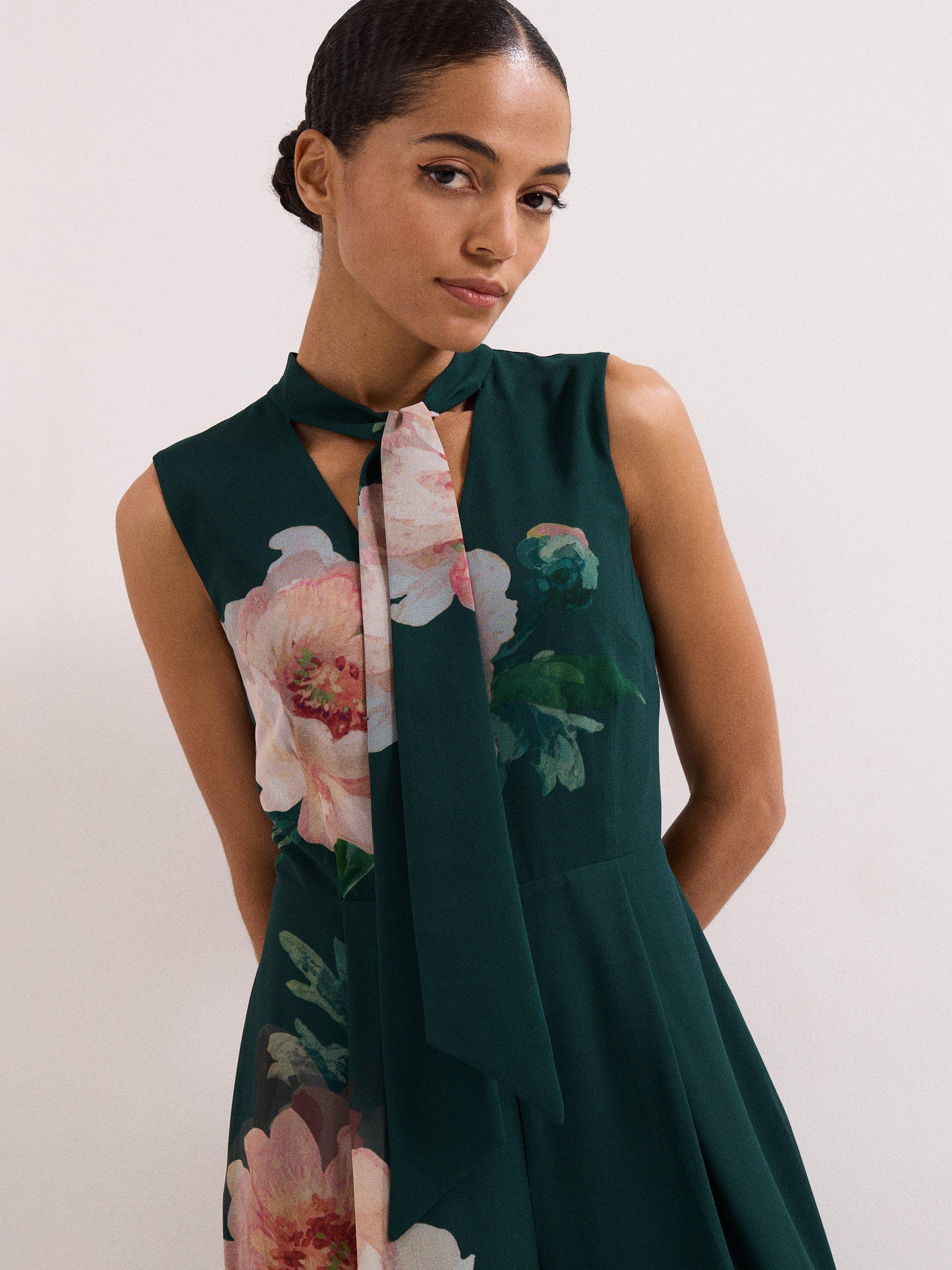 Product image 4 of 8, which shows Phase Eight Rose Floral Jumpsuit, Teal, 10